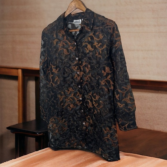 Chicos Design Silk Blend Women’s Long Sleeve Button Front Sheer Shirt Blouse - Picture 2 of 10